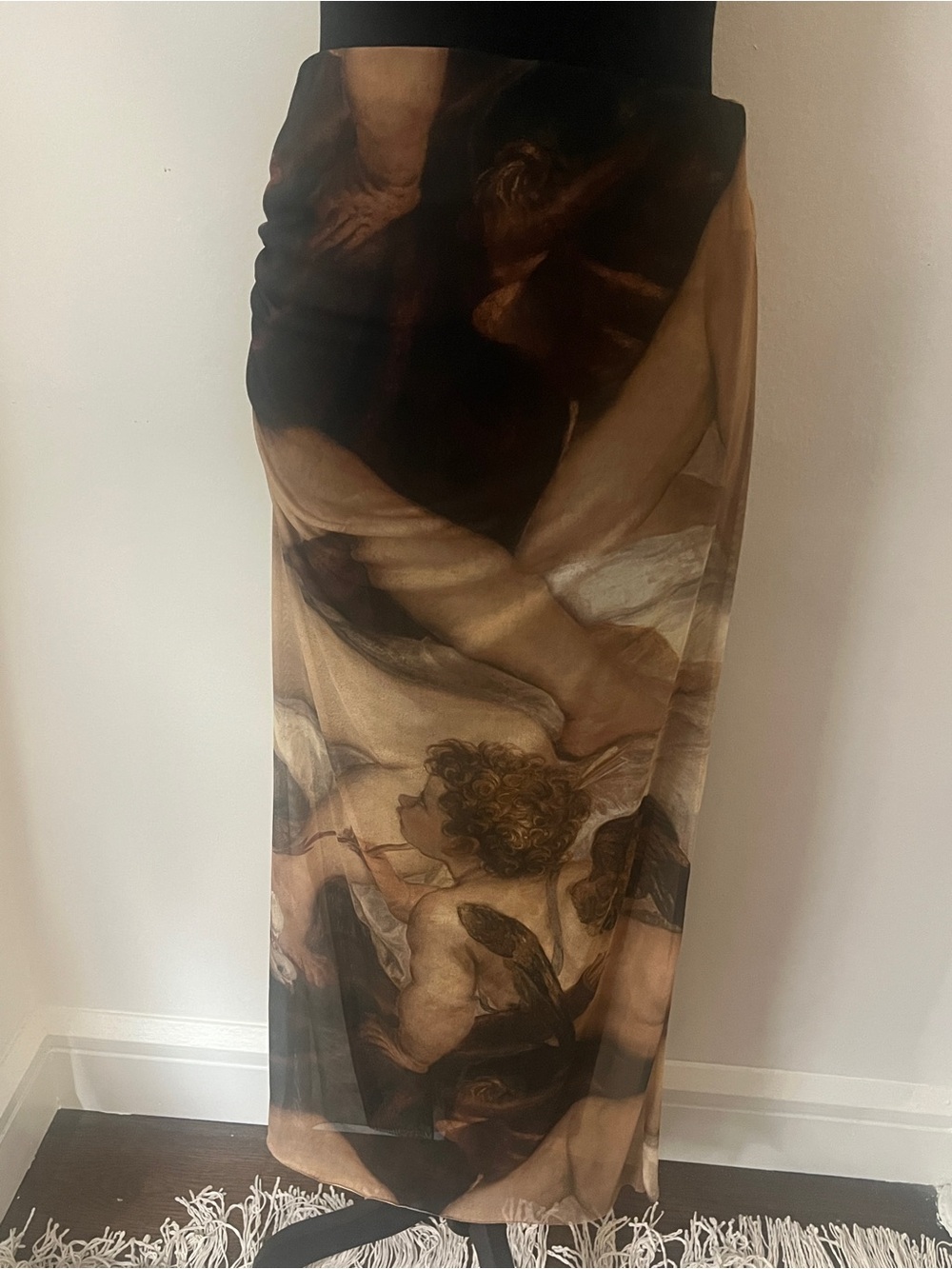 Zara Lambert Sustris Venus and Love Painting Print Maxi Skirt with Lining Sz M
